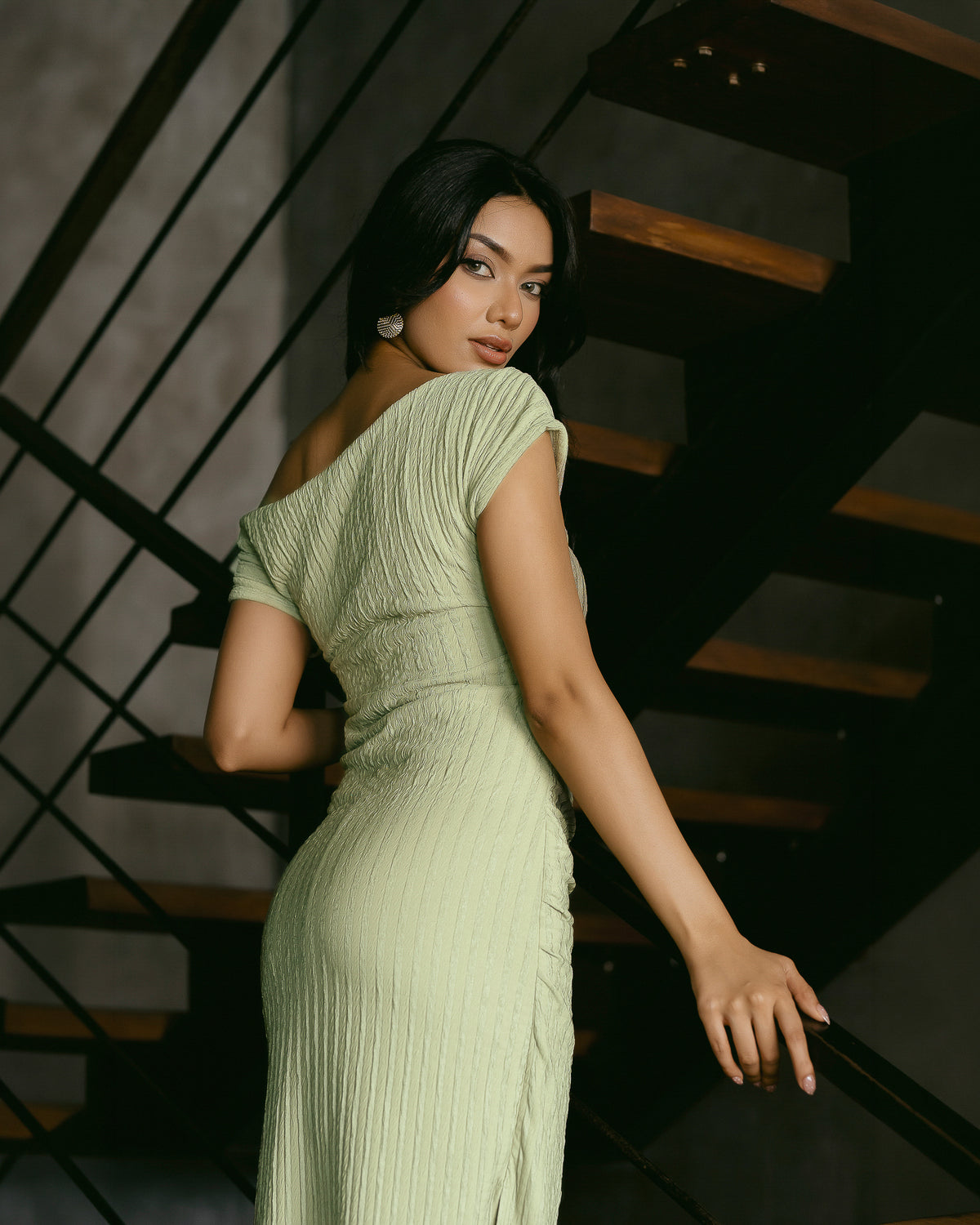 Drop-Shoulder Dress with Front Slit
