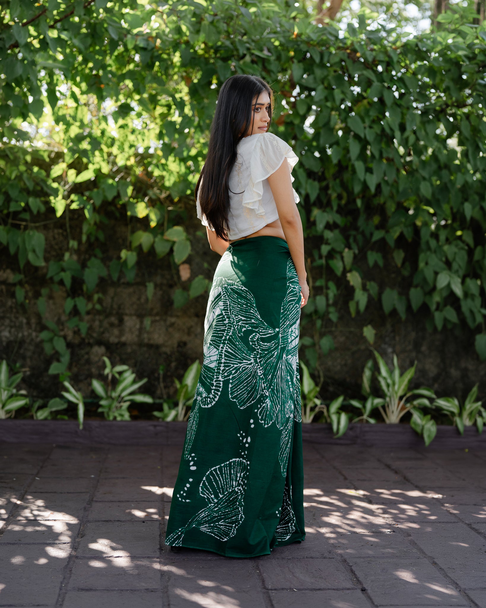 Ruffle Hem Embroidered Crop Top