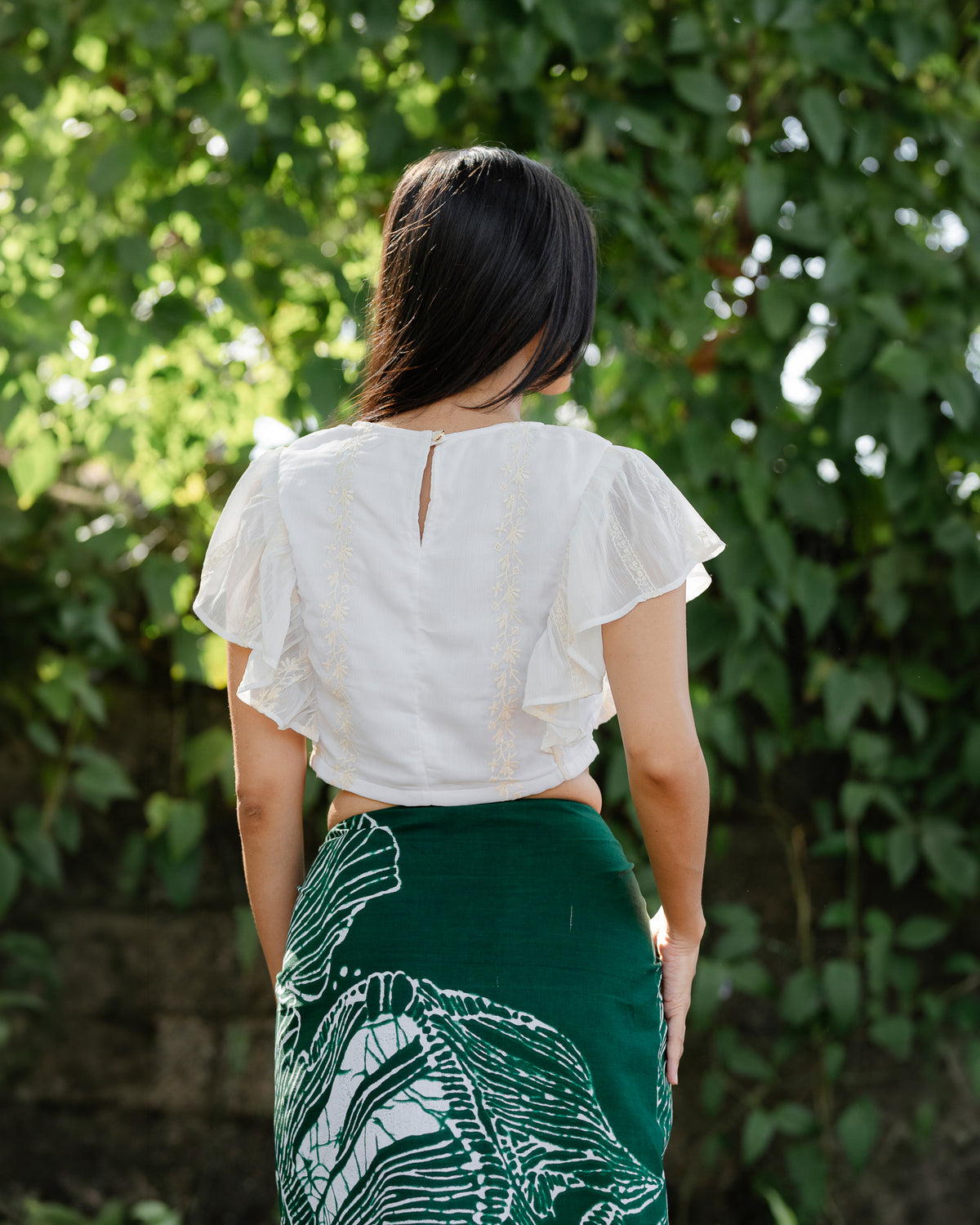 Ruffle Hem Embroidered Crop Top