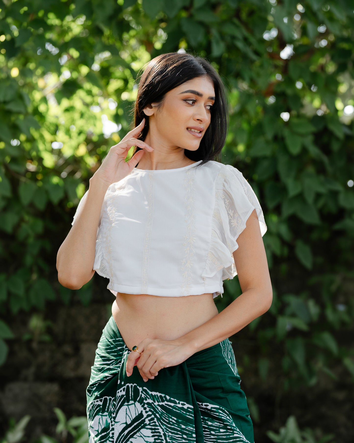 Ruffle Hem Embroidered Crop Top