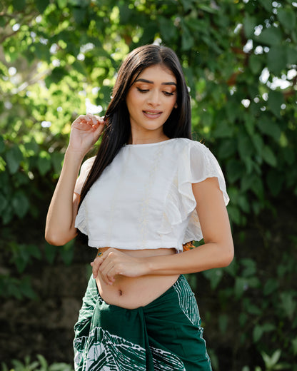 Ruffle Hem Embroidered Crop Top