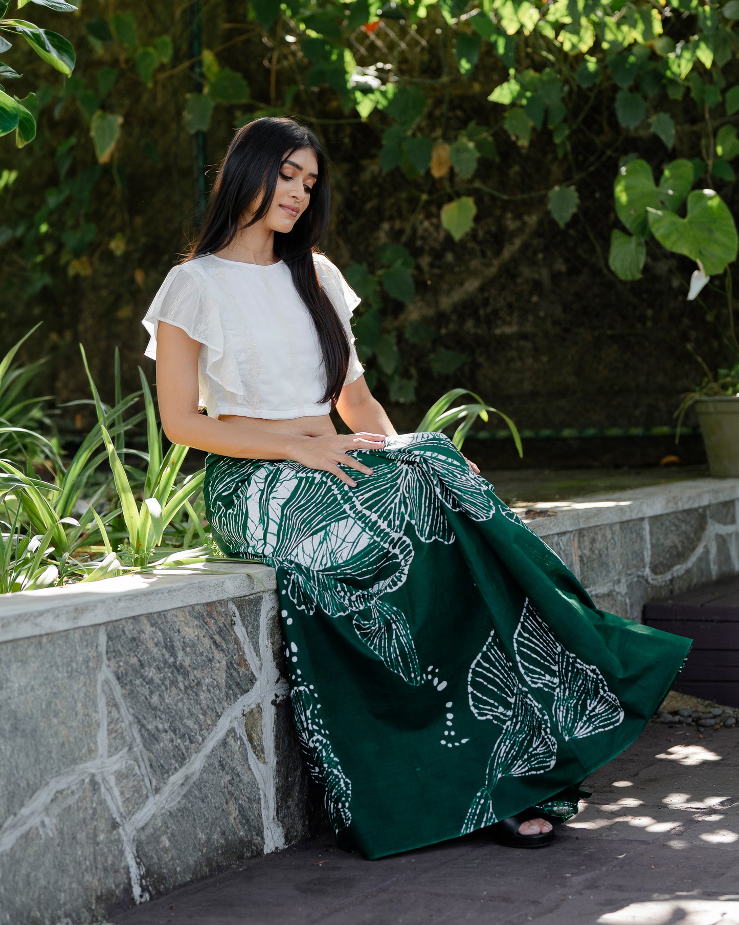 Ruffle Hem Embroidered Crop Top