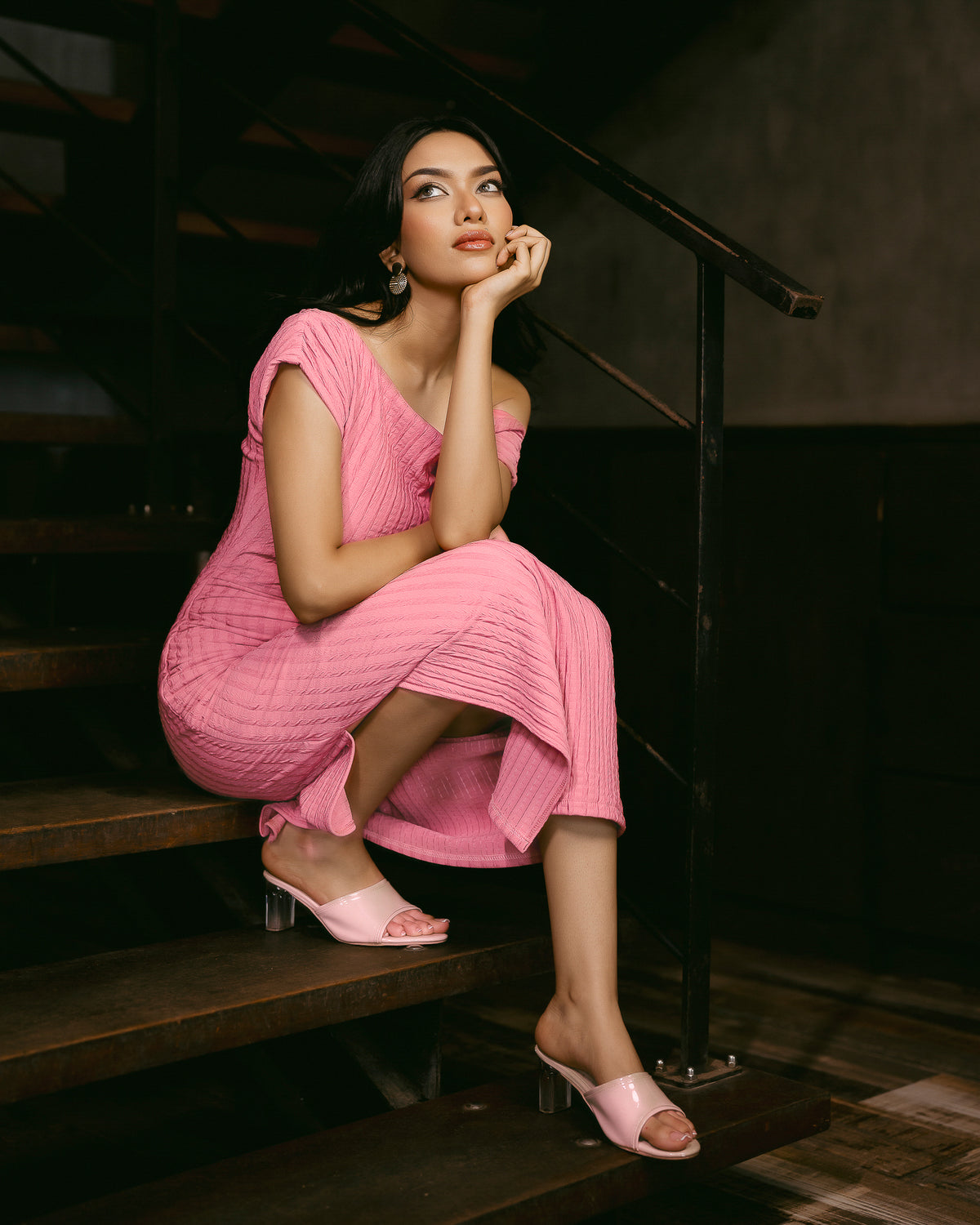 Drop-Shoulder Dress with Front Slit