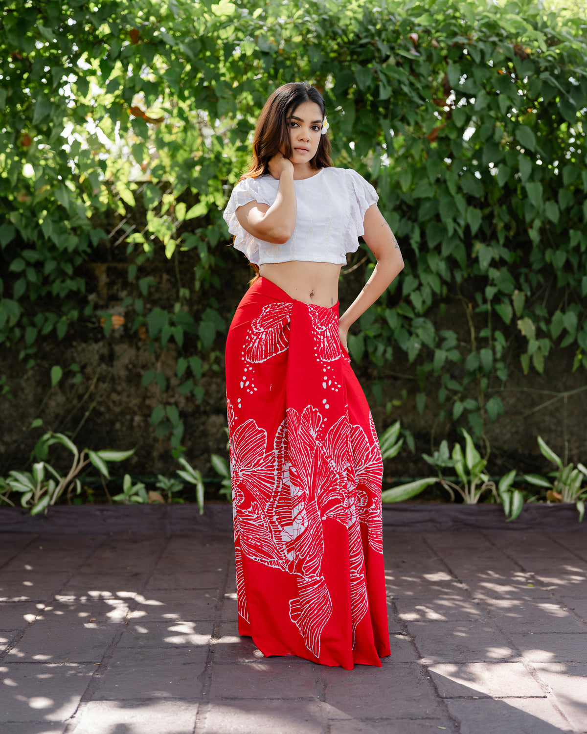 Ruffle Hem Embroidered Crop Top