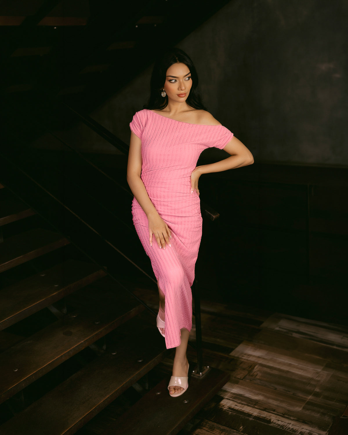 Drop-Shoulder Dress with Front Slit