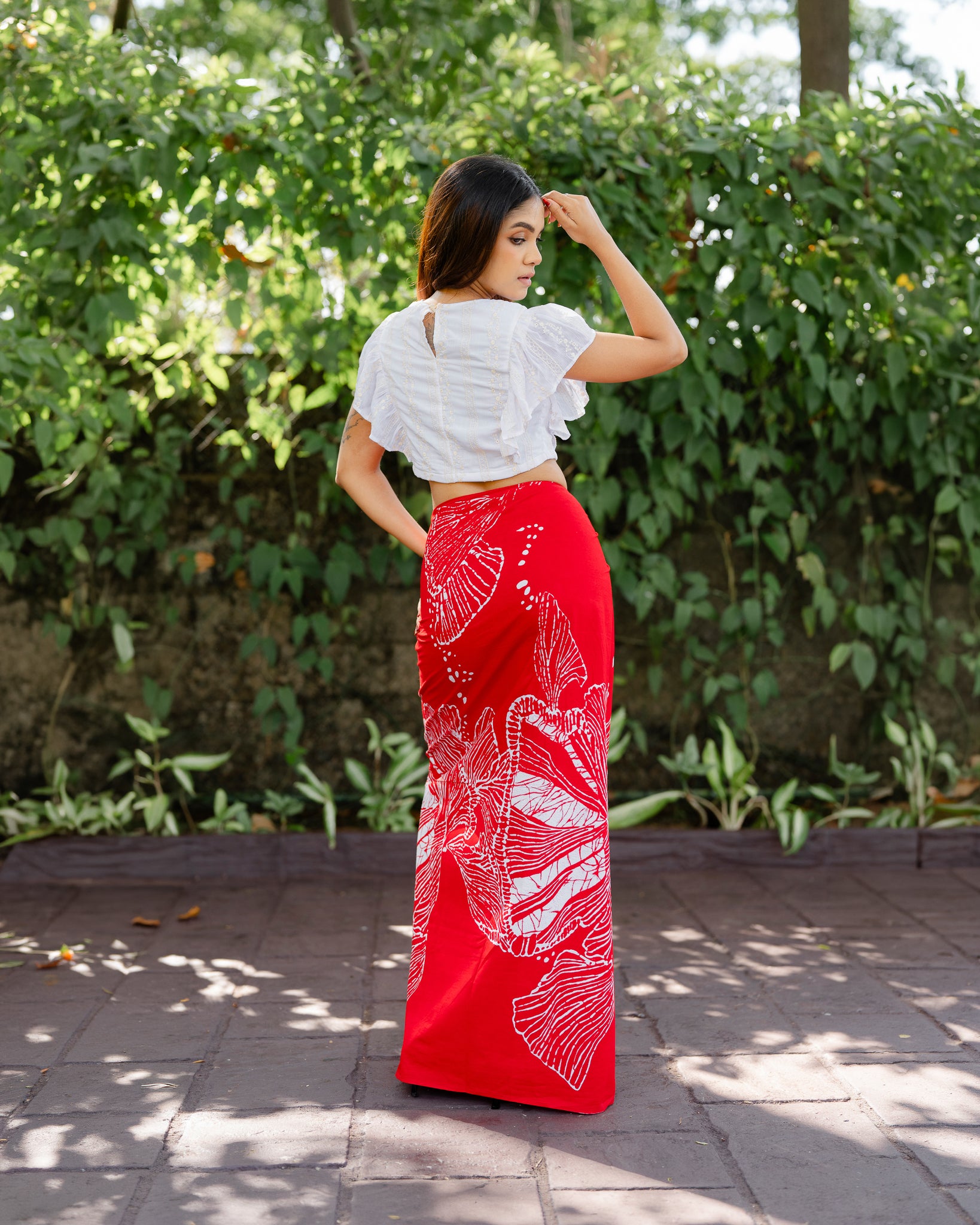 Ruffle Hem Embroidered Crop Top