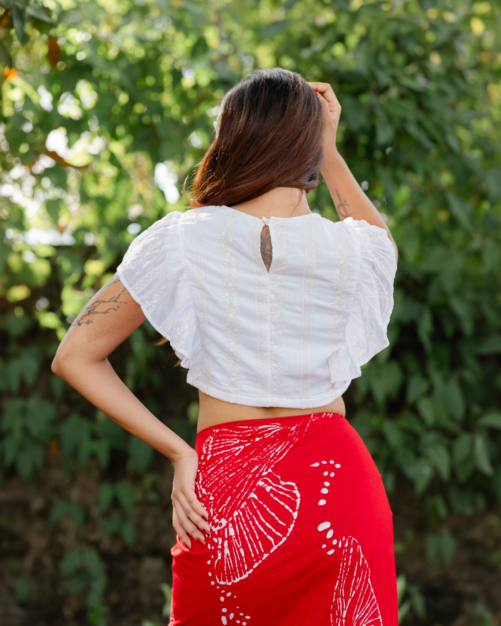 Ruffle Hem Embroidered Crop Top
