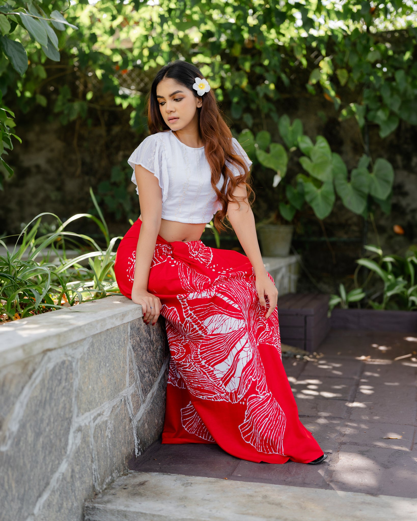Ruffle Hem Embroidered Crop Top