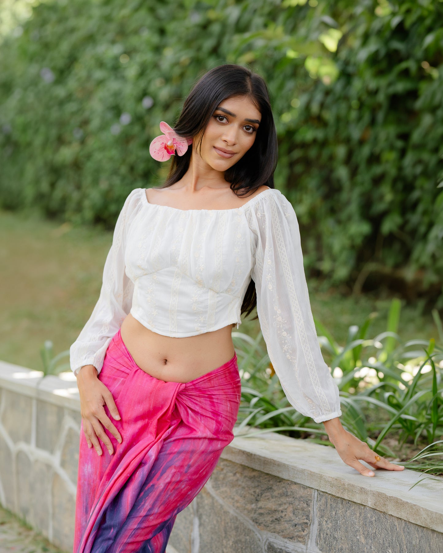 Embroidered Georgette Crop Top
