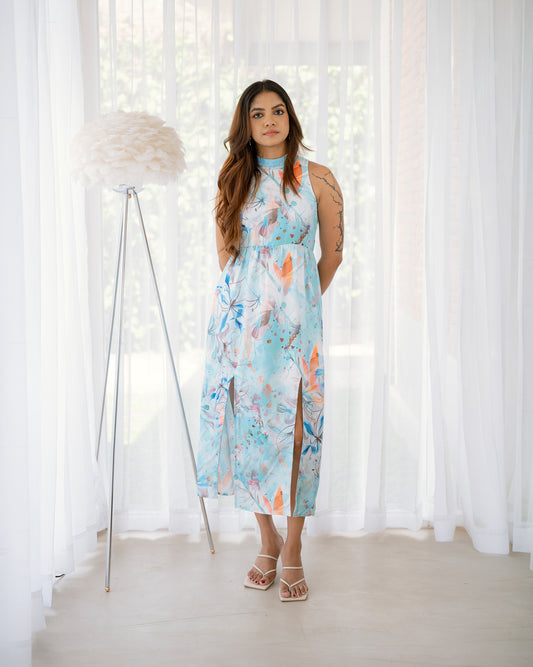 Halter Neck Front Slit Detail Dress