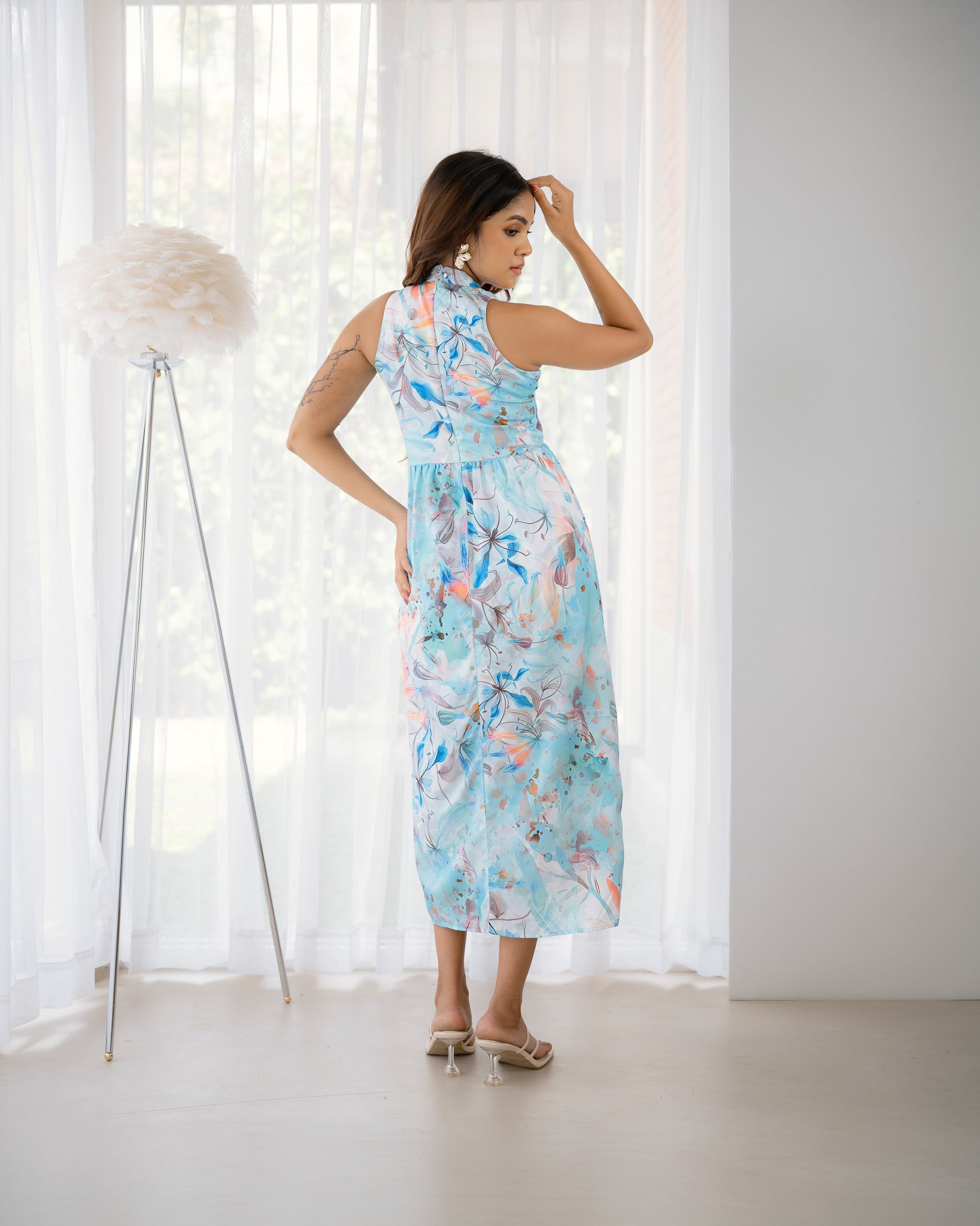 Halter Neck Front Slit Detail Dress