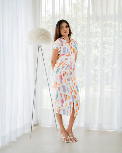 Button Down Front Gathered Dress