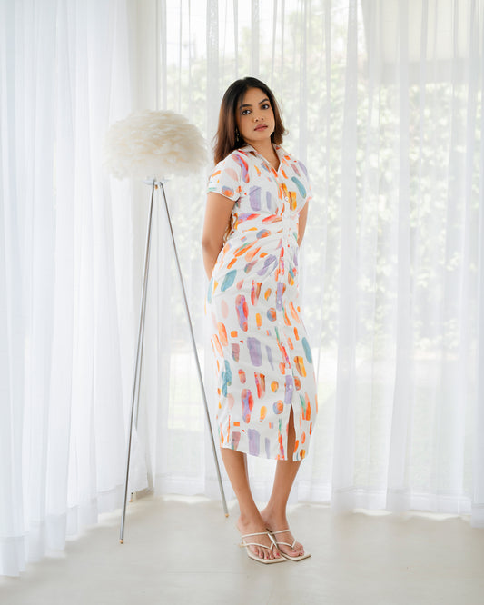 Button Down Front Gathered Dress