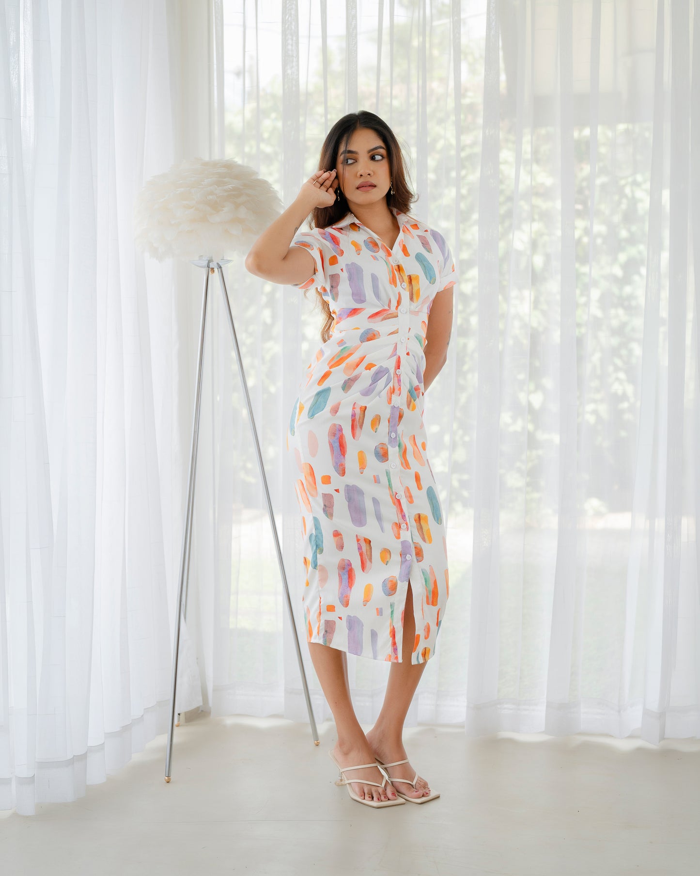 Button Down Front Gathered Dress