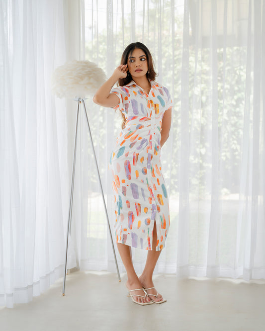 Button Down Front Gathered Dress