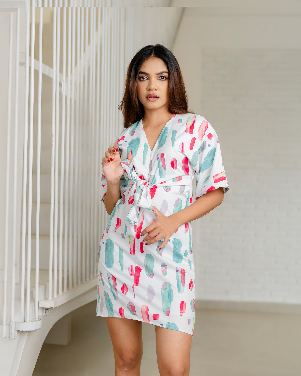 Front Tie-up Short Dress