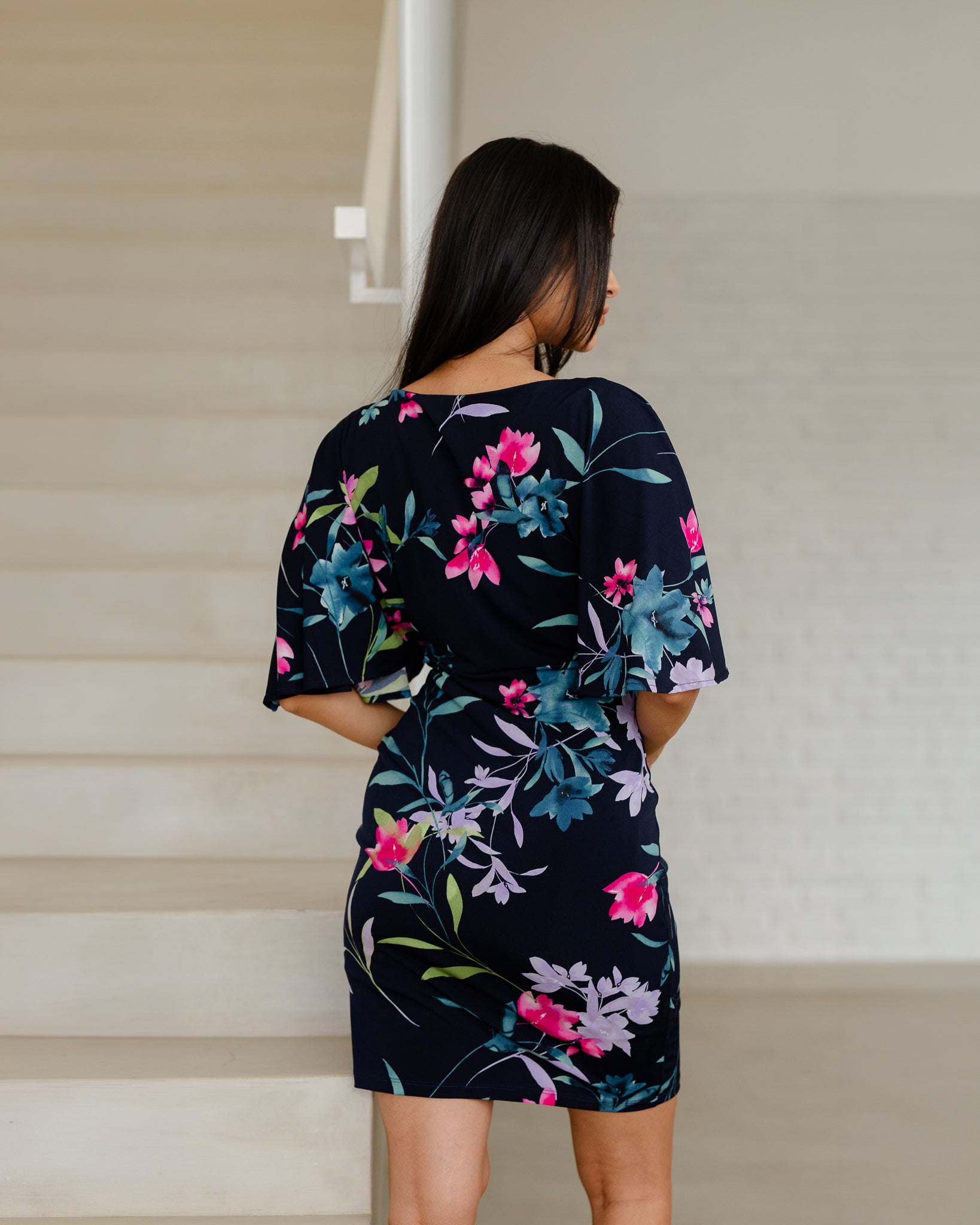 Wide Ruffle Sleeve Short Dress