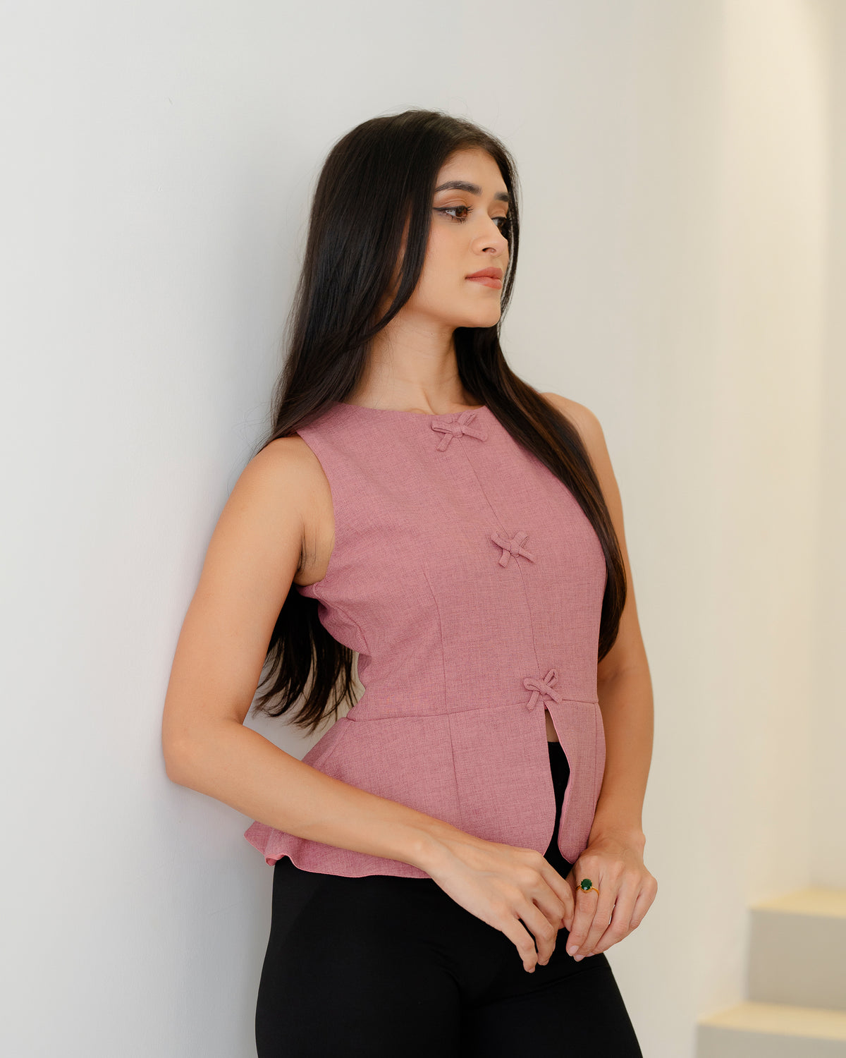 Flared Hem Bow Detail Top