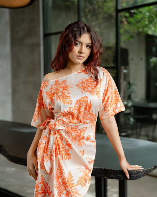 Drop Shoulder Front Knot Dress