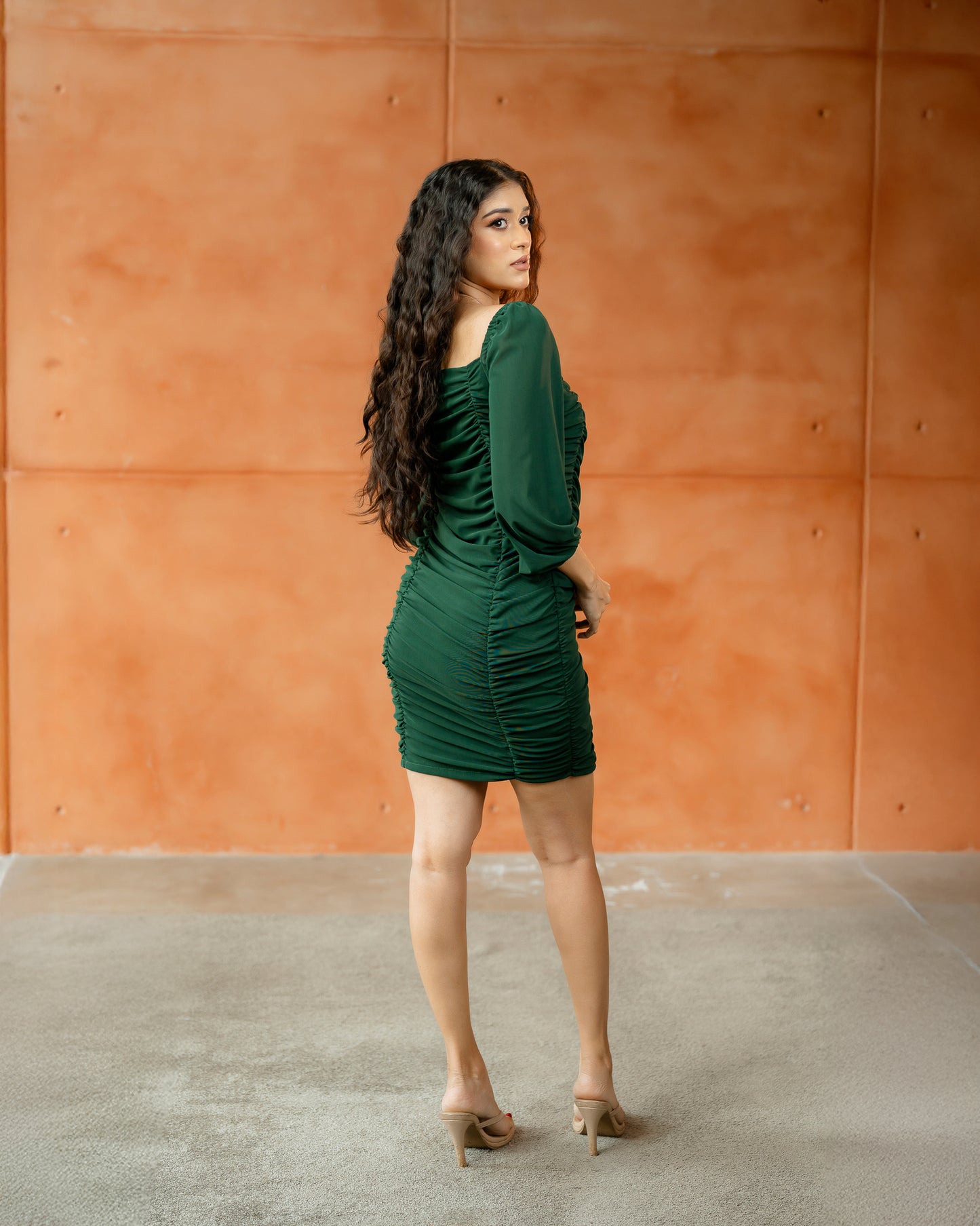 Side Gathering Long Sleeve Dress