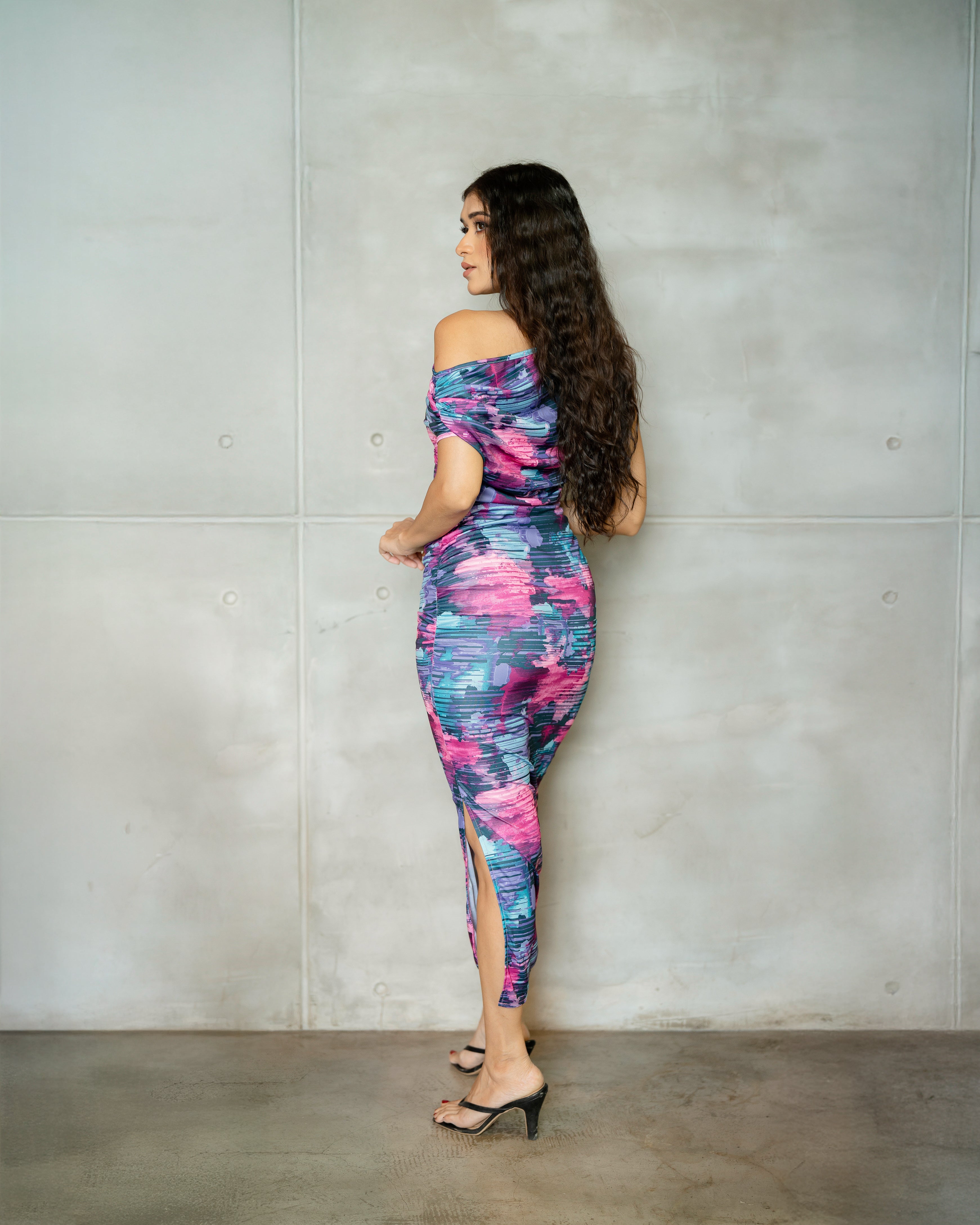 Drop Shoulder Multi Colour Dress