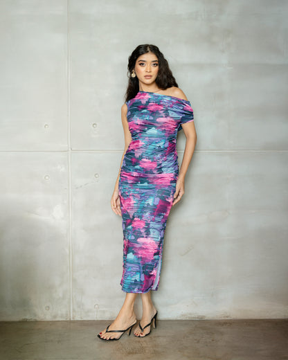 Drop Shoulder Multi Colour Dress