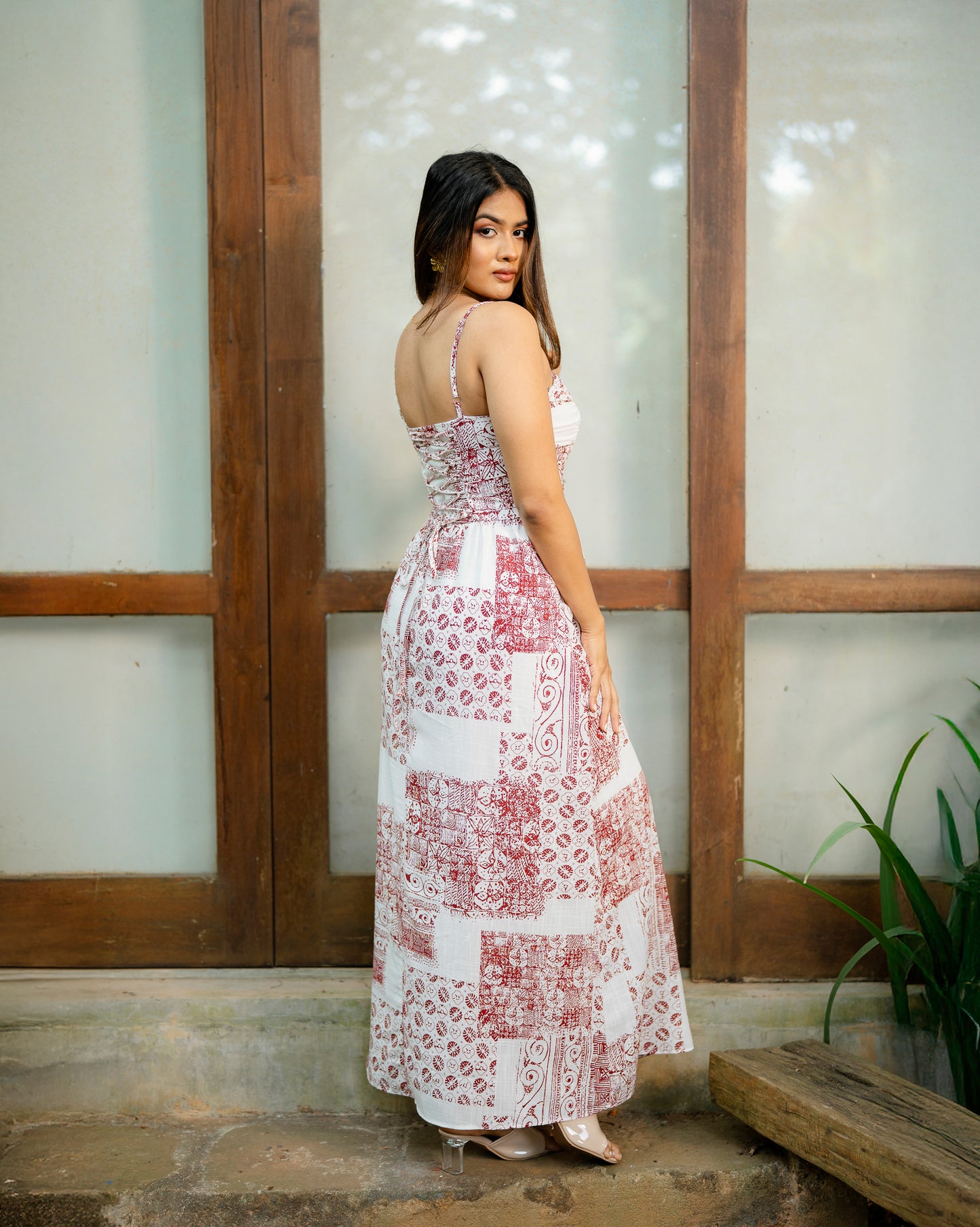 Printed Back Strappy Criss Cross Dress