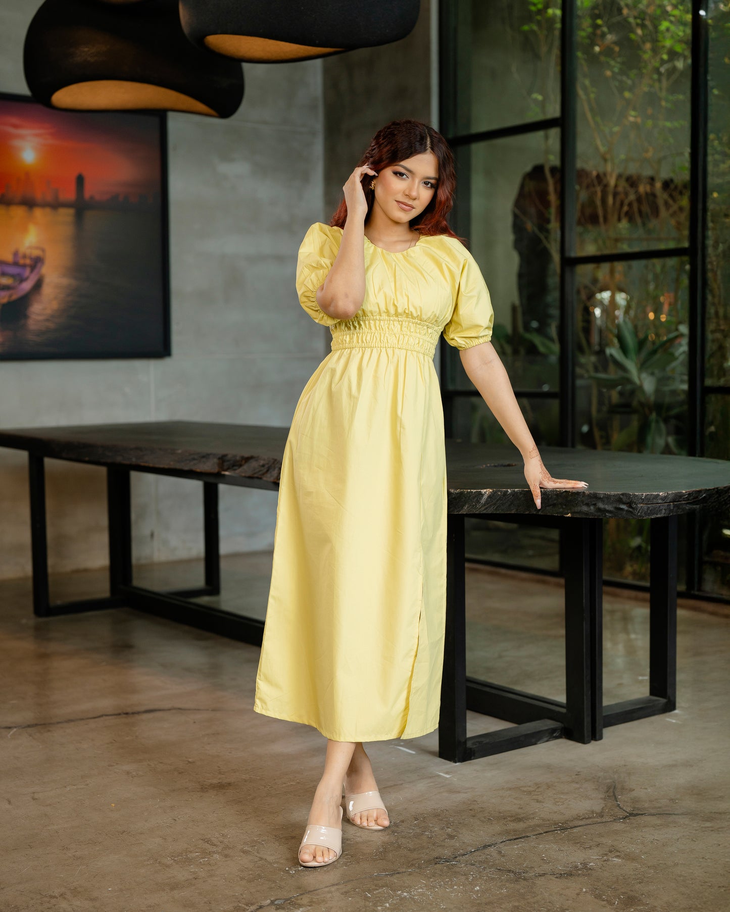 Waist Gatherd Long Dress