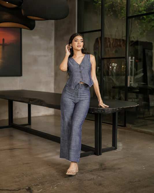 Waist Gathered Pant & Buttoned Waistcoat