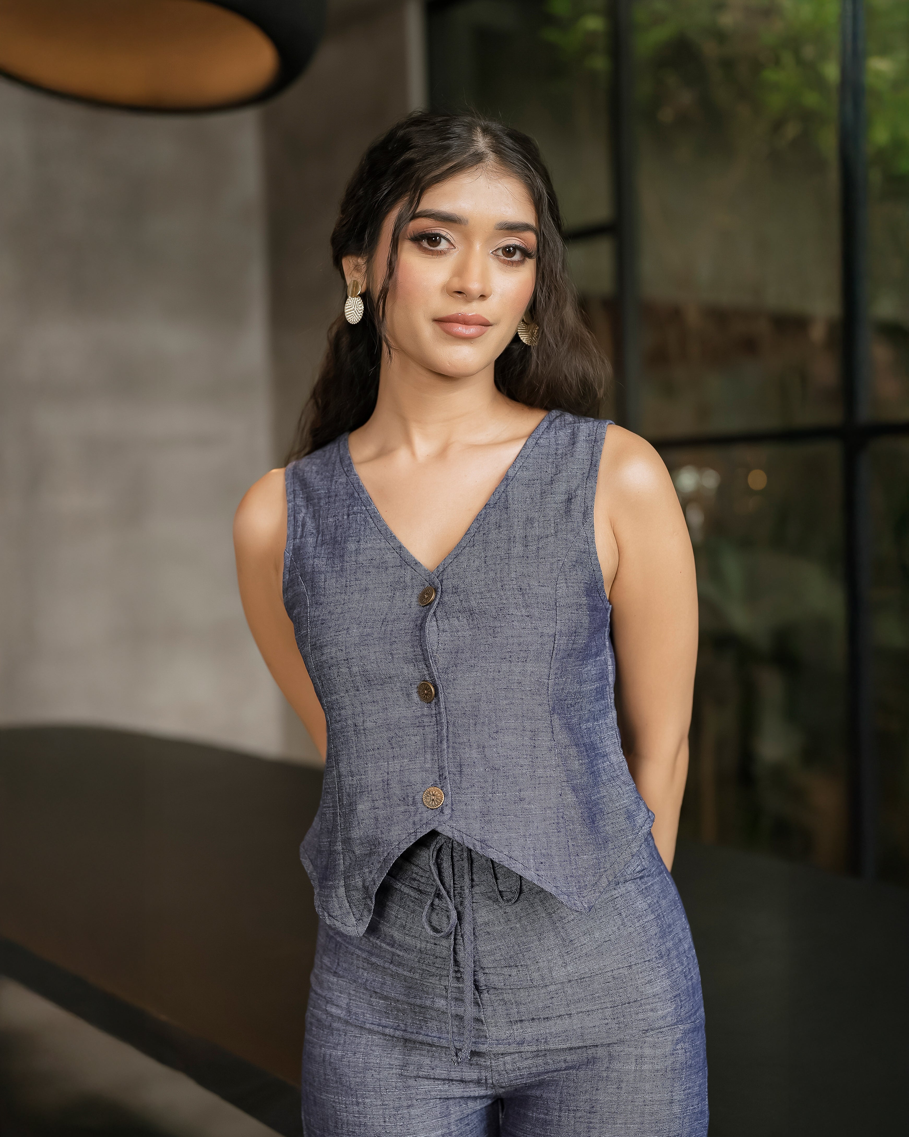 Waist Gathered Pant & Buttoned Waistcoat