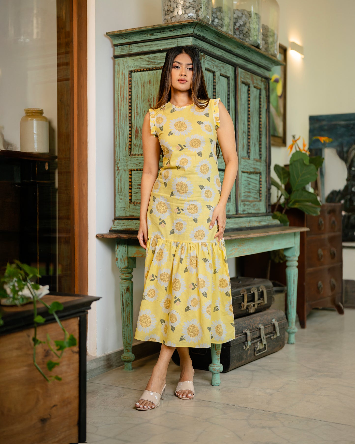Ruffled Hem Printed Long Dress