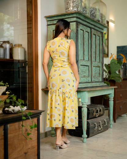 Ruffled Hem Printed Long Dress
