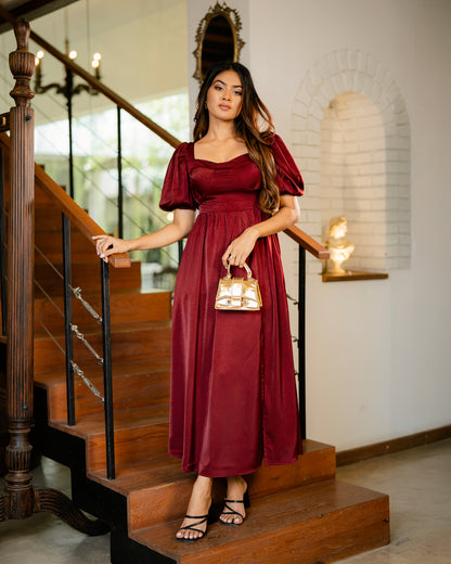 Puff Sleeve Corset Style Maxi Dress