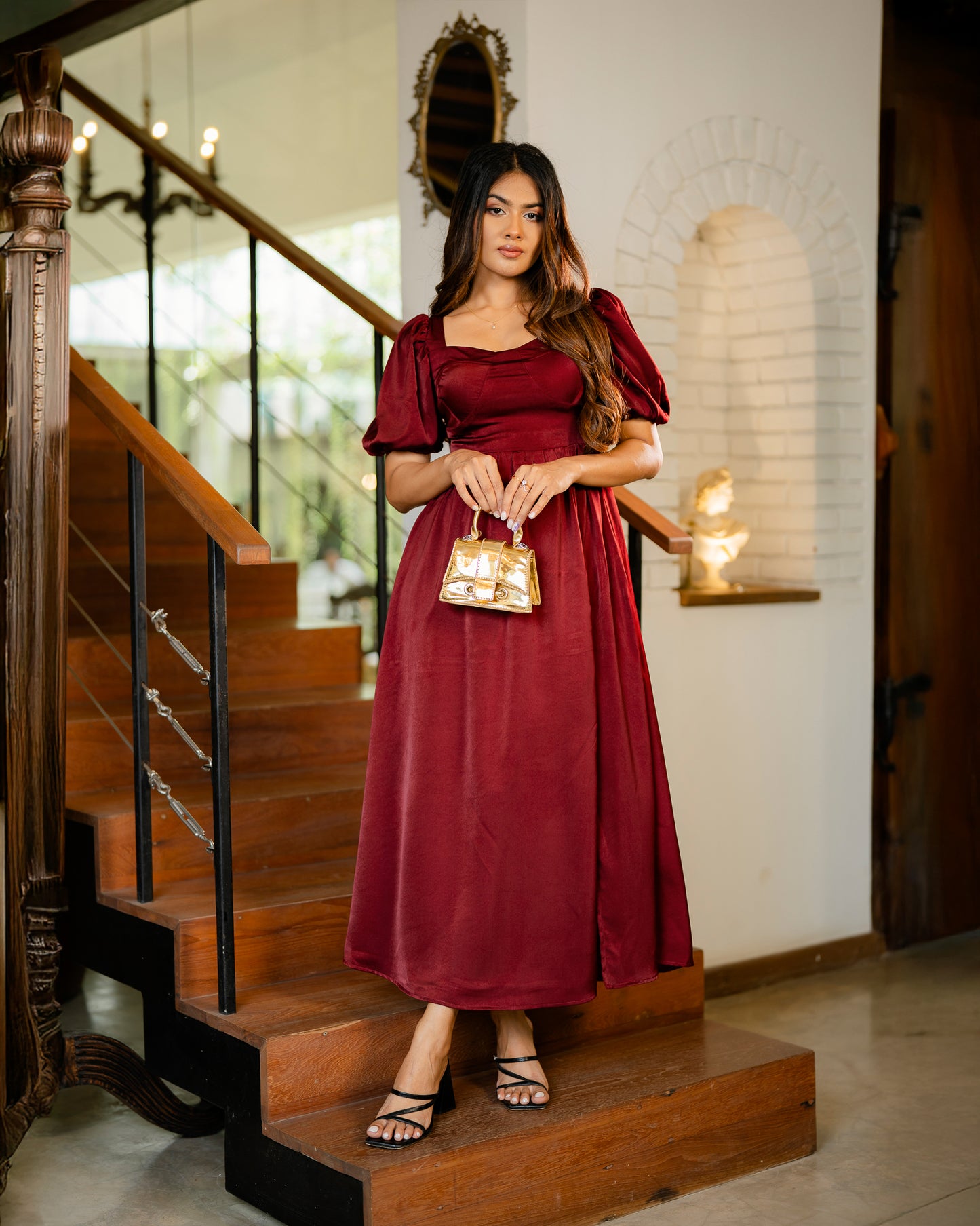 Puff Sleeve Corset Style Maxi Dress