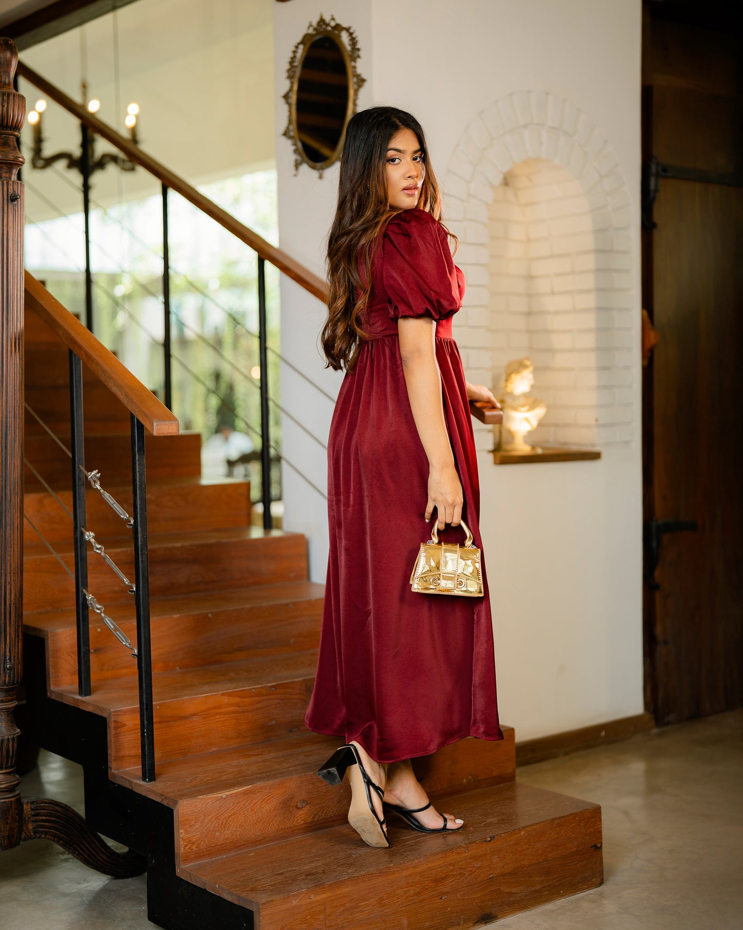 Puff Sleeve Corset Style Maxi Dress