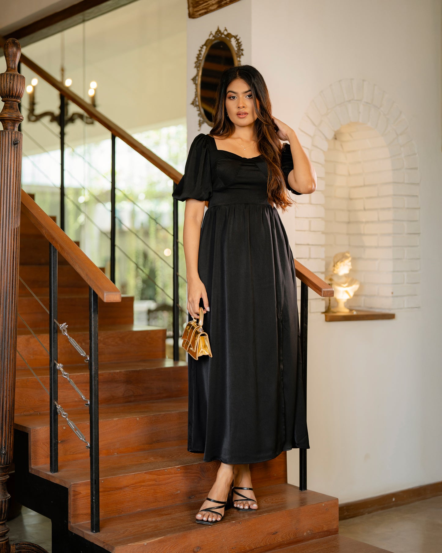 Puff Sleeve Corset Style Maxi Dress