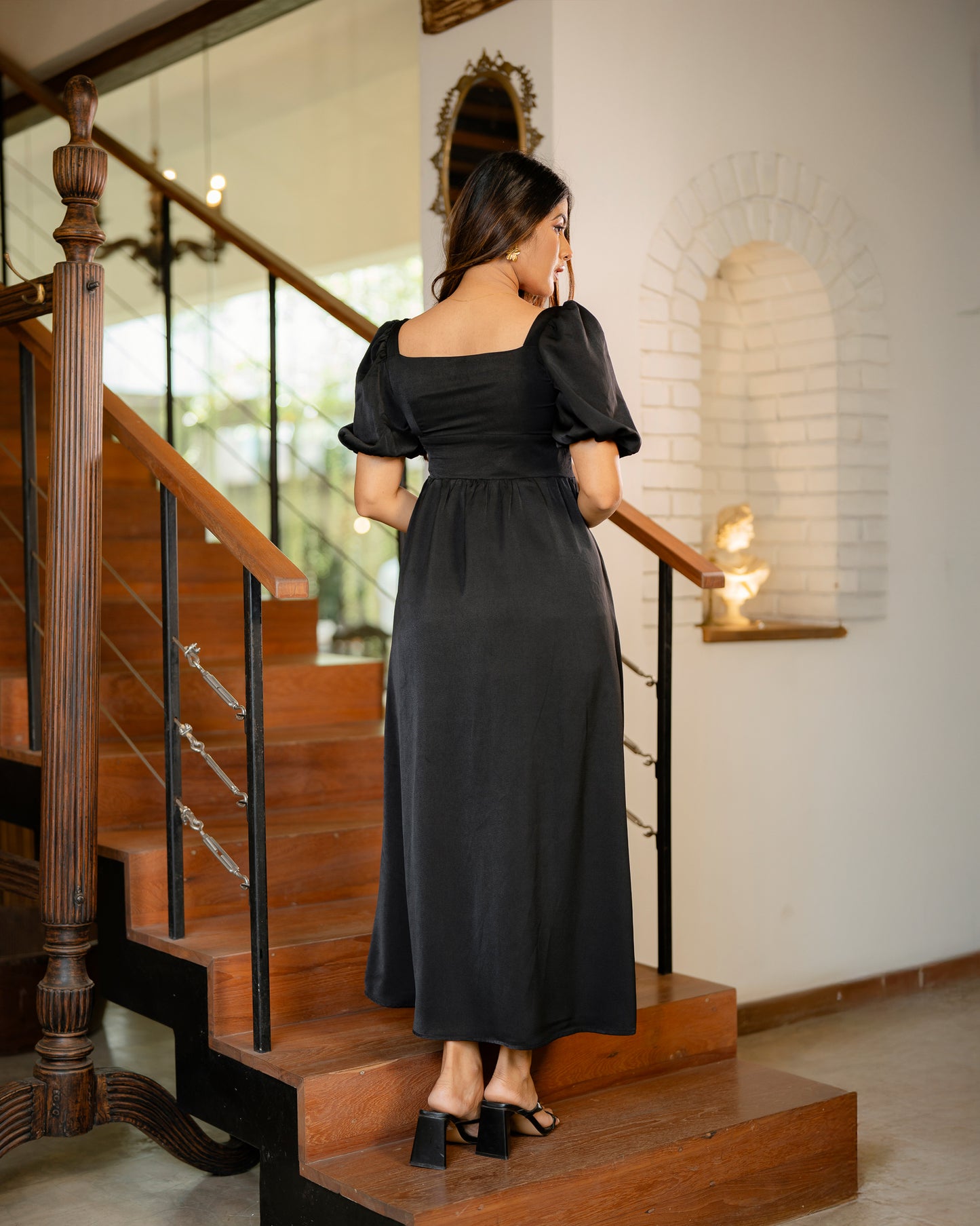 Puff Sleeve Corset Style Maxi Dress