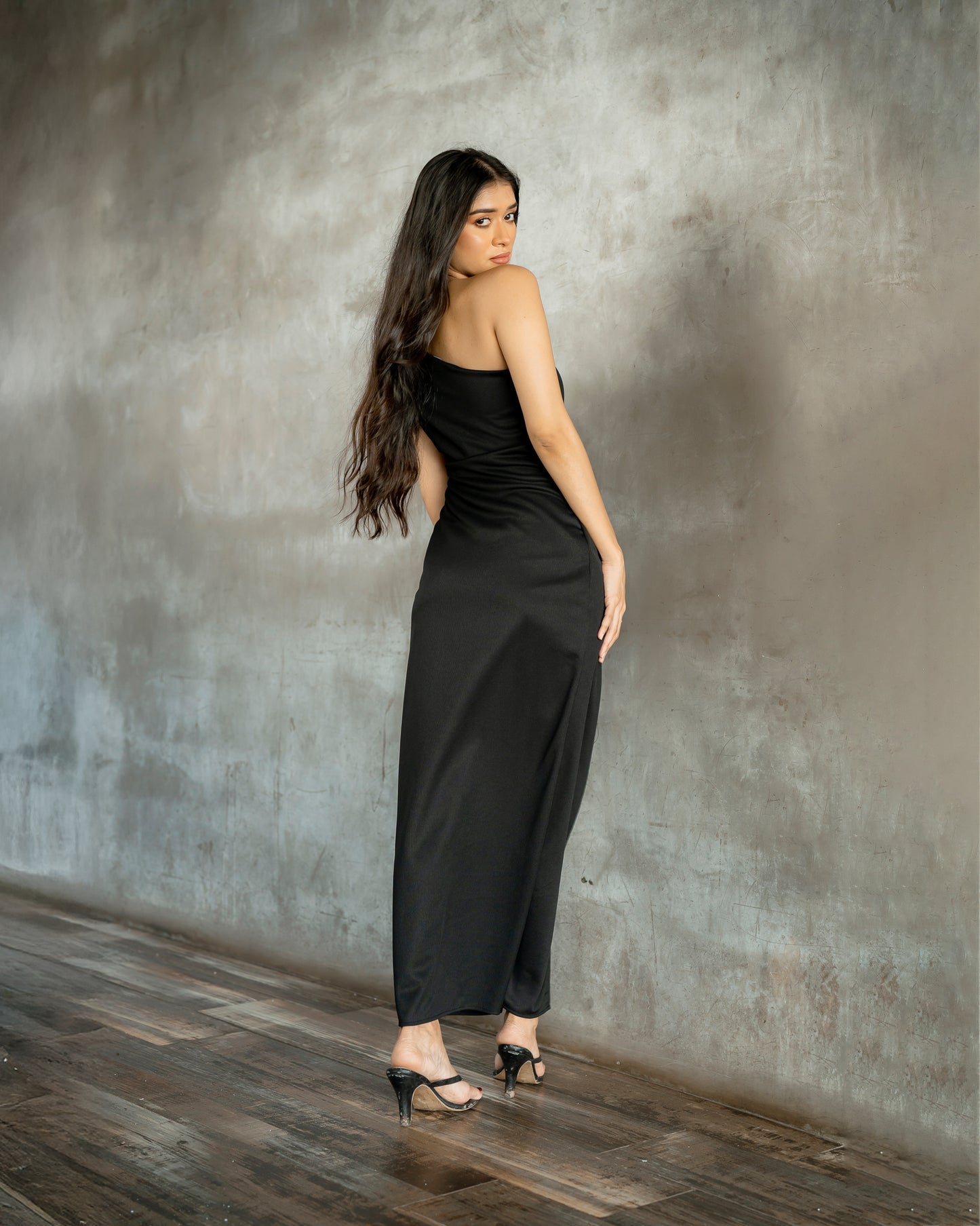 Ruffle Sleeve One Shoulder Long Dress