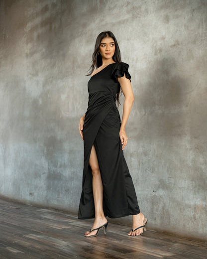 Ruffle Sleeve One Shoulder Long Dress