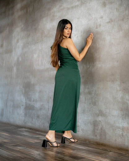 Ruffle Sleeve One Shoulder Long Dress