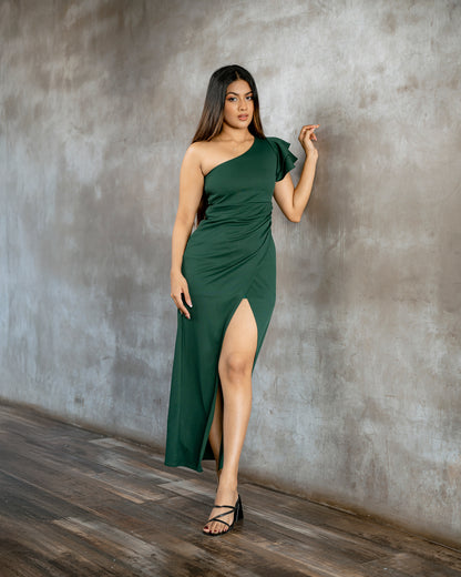 Ruffle Sleeve One Shoulder Long Dress