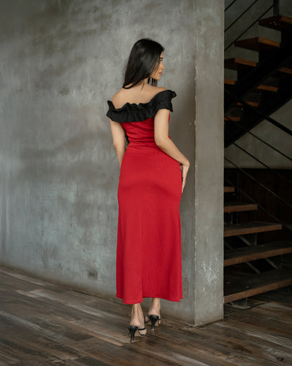 Two-Tone Off-shoulder Detail Dress