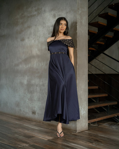 Drop Shoulder Gold Detail Dress