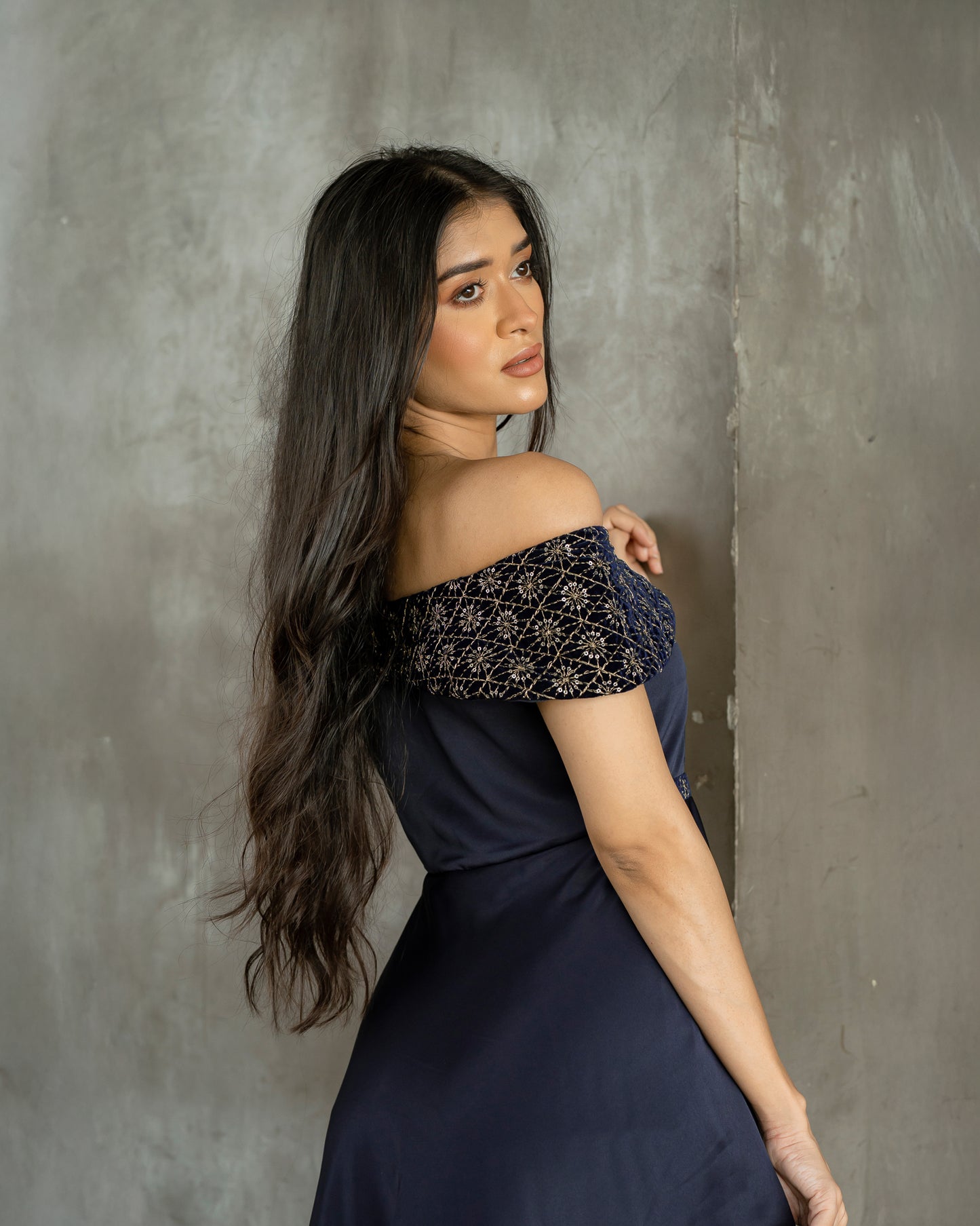 Drop Shoulder Gold Detail Dress
