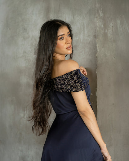 Drop Shoulder Gold Detail Dress