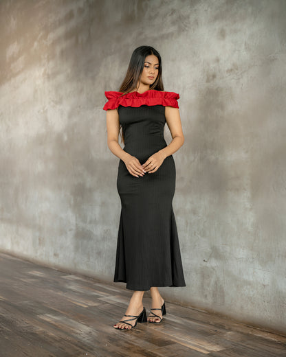 Two-Tone Off-shoulder Detail Dress