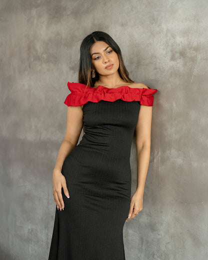 Two-Tone Off-shoulder Detail Dress