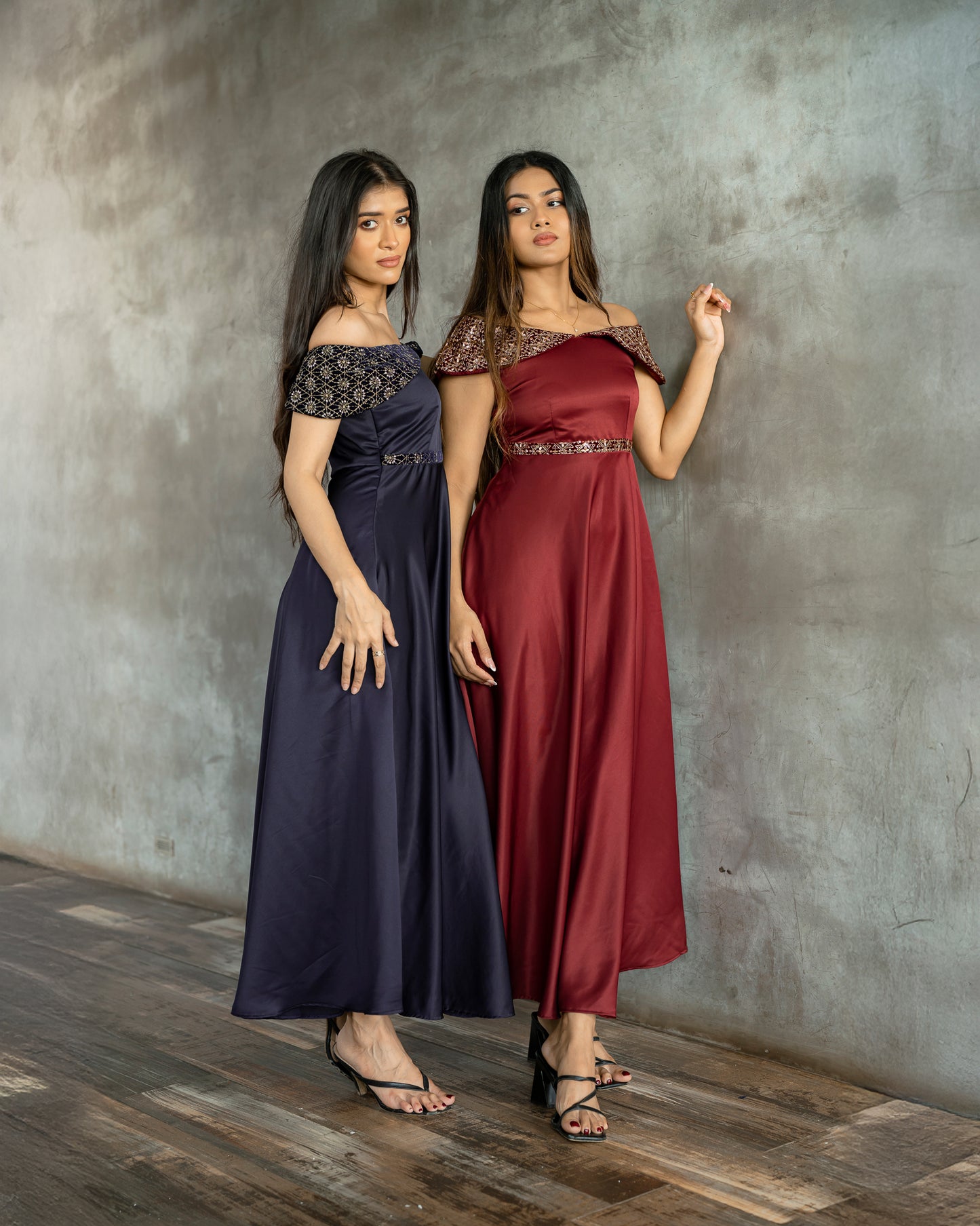 Drop Shoulder Gold Detail Dress
