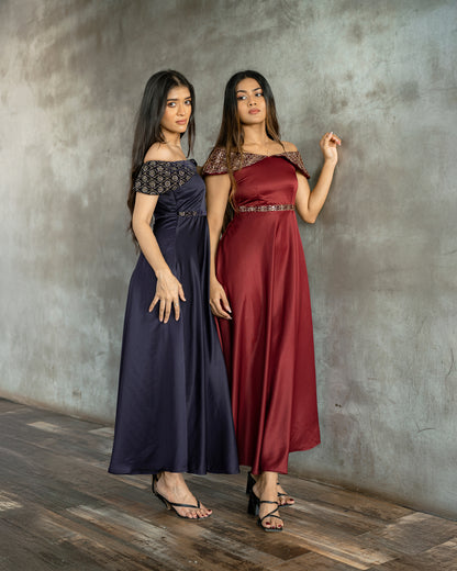 Drop Shoulder Gold Detail Dress