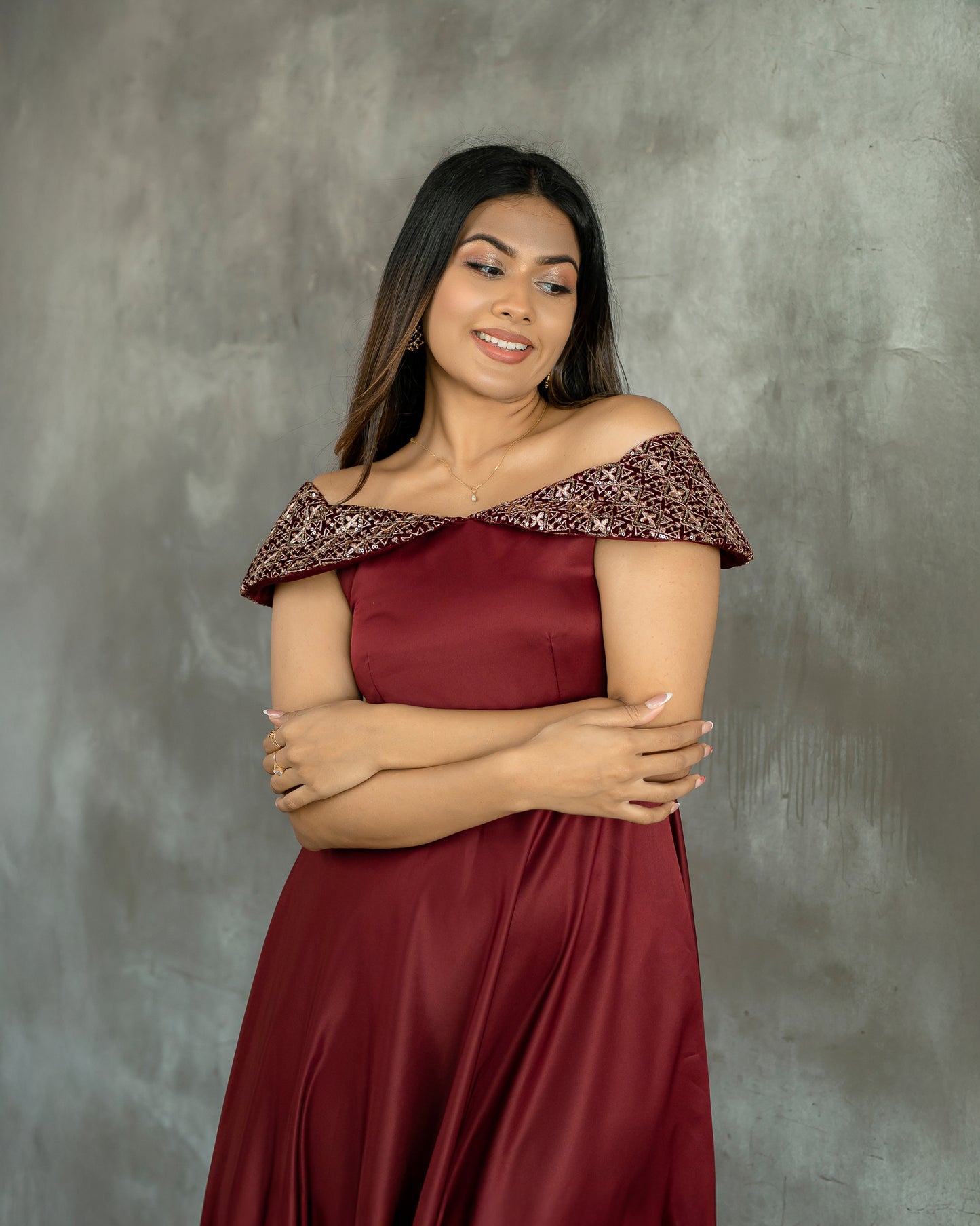 Drop Shoulder Gold Detail Dress